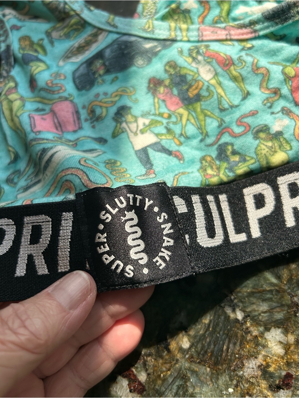 Culprit x Super Slutty Snake Cozy Bralette Lounge Sports Bra. Graphic lizards. - Picture 6 of 7
